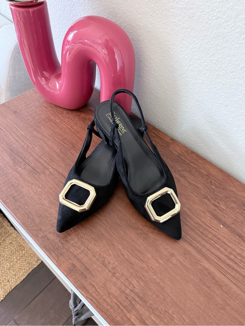 Black pointed flat with buckle
